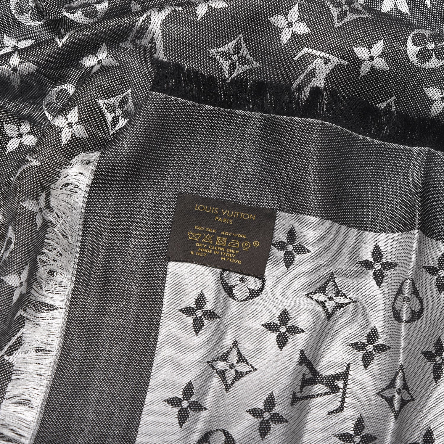 Louis Vuitton Wool Silk Monogram Denim Shawl Black 4 of 4