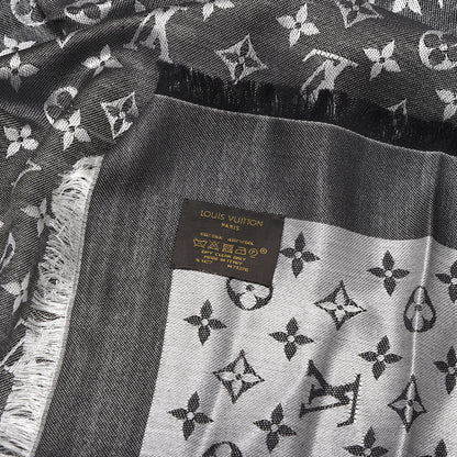 Louis Vuitton Wool Silk Monogram Denim Shawl Black 4 of 4