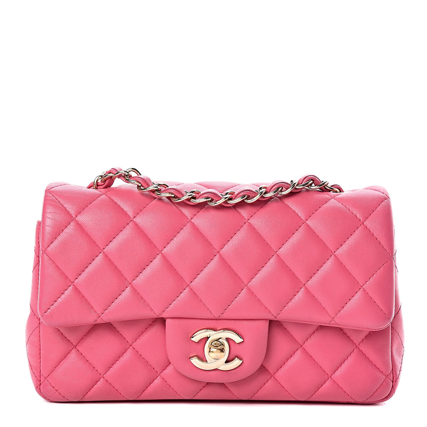 Lambskin Quilted Mini Rectangular Flap Dark Pink