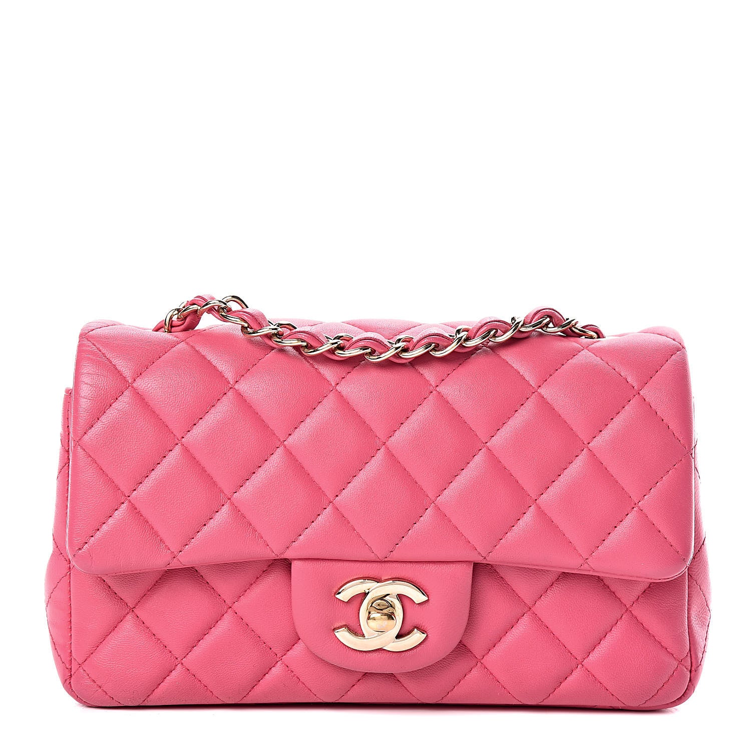 Chanel Lambskin Quilted Mini Rectangular Flap Dark Pink 1 of 13