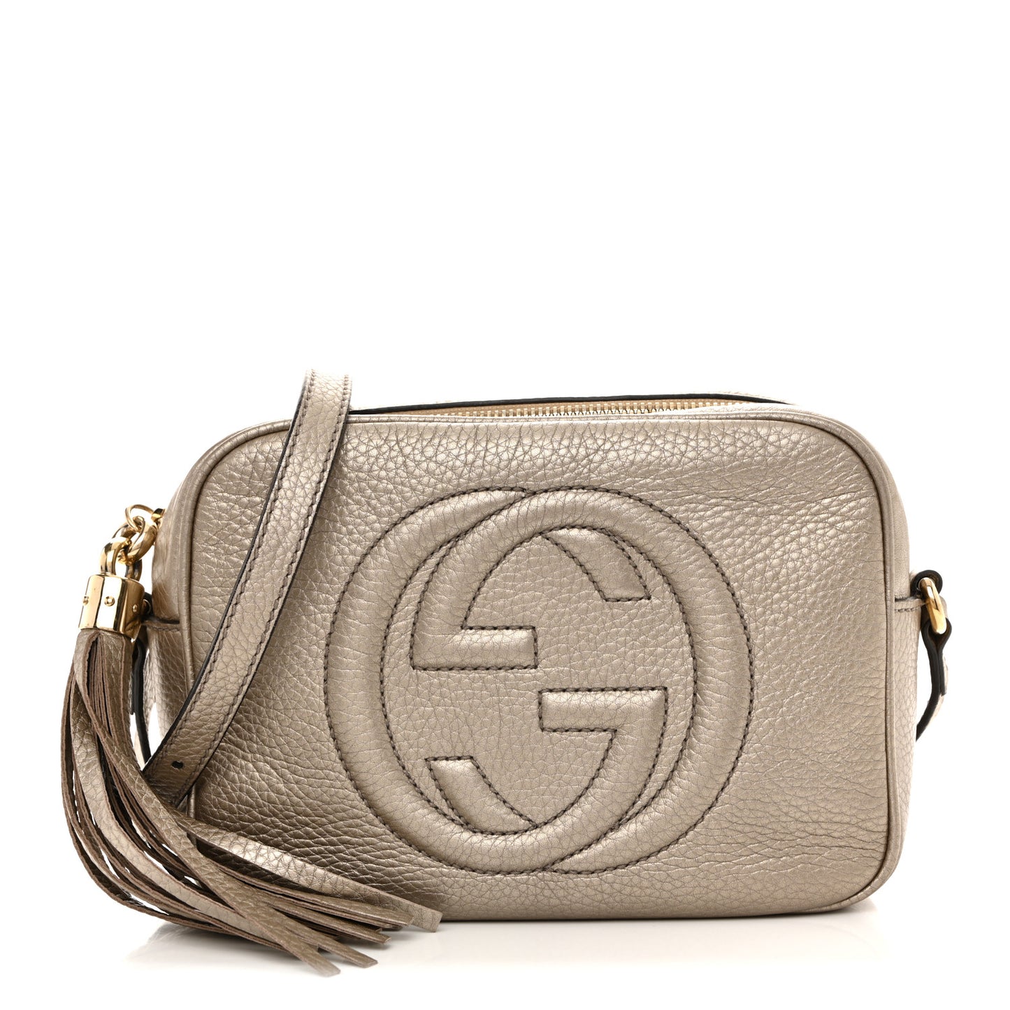 Metallic Pebbled Calfskin Small Soho Disco Bag Golden Beige