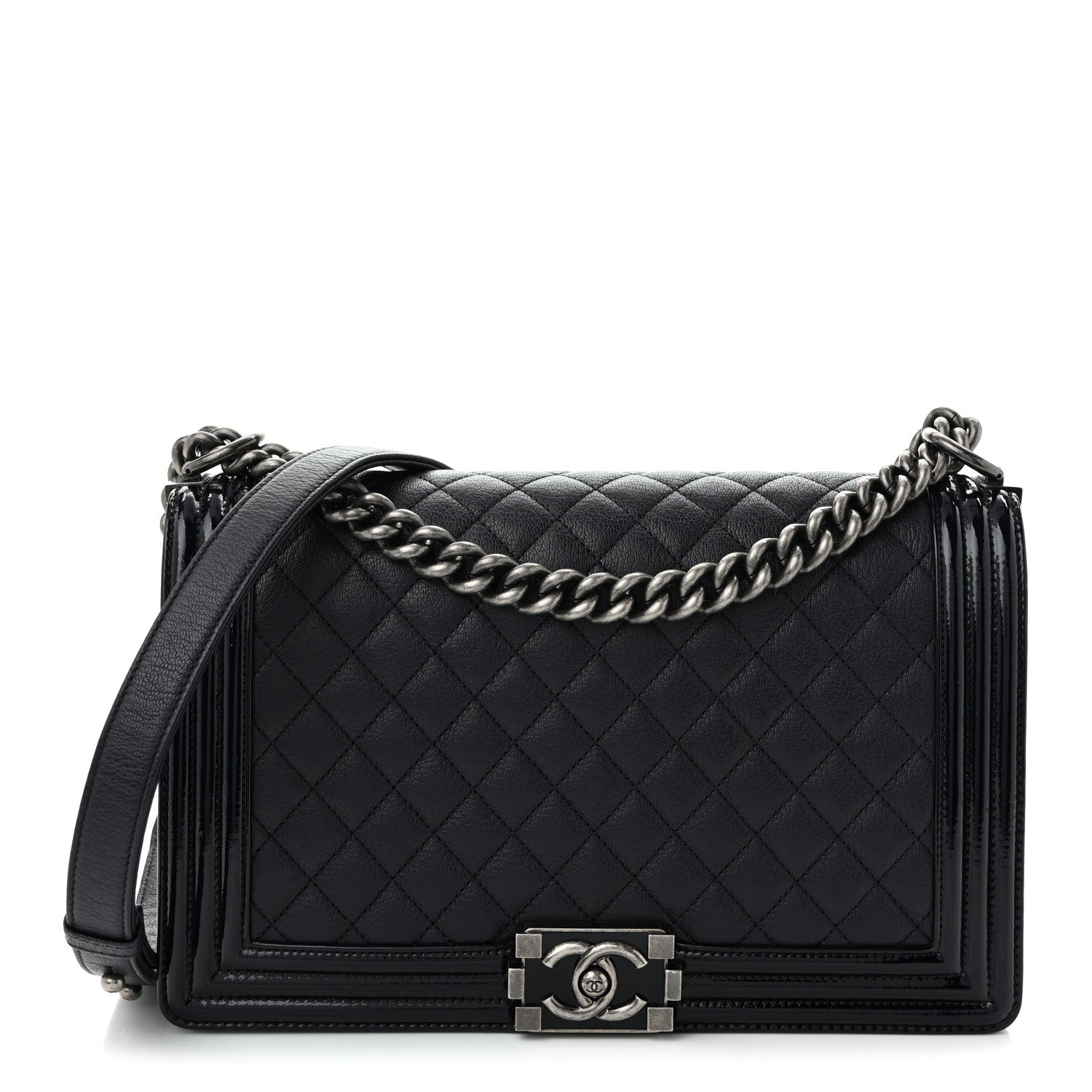 Chanel Goatskin Quilted Patent New Medium Duo Boy Flap Black 1 of 9