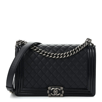 Chanel Goatskin Quilted Patent New Medium Duo Boy Flap Black 1 of 9