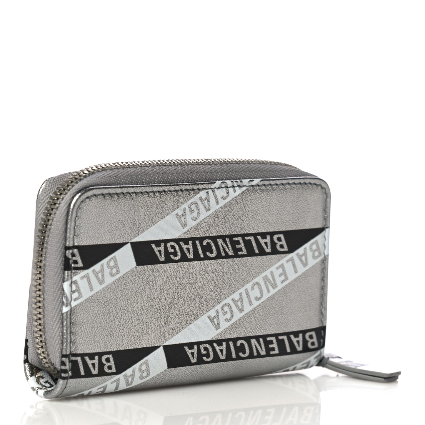 Metallic Calfskin Losange Monogram Everyday Zip Around Card Case Silver Black White
