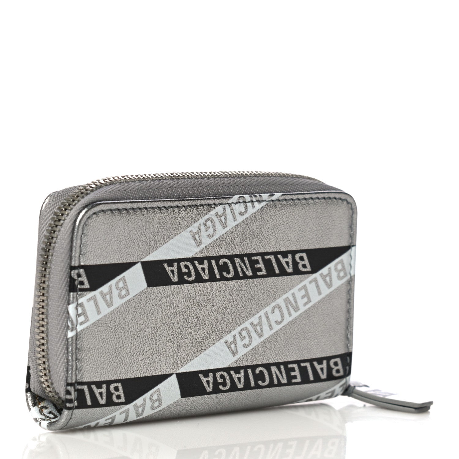 Balenciaga Metallic Calfskin Losange Monogram Everyday Zip Around Card Case Silver Black White 3 of 11