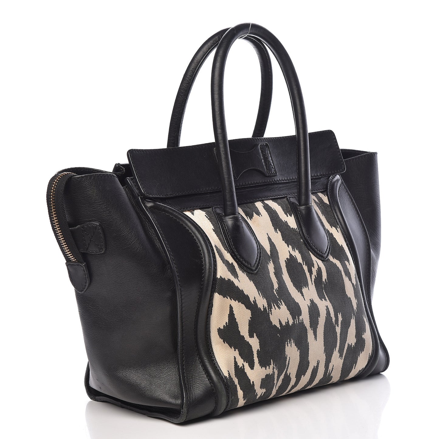 Canvas Smooth Calfskin Leopard Print Mini Luggage Black