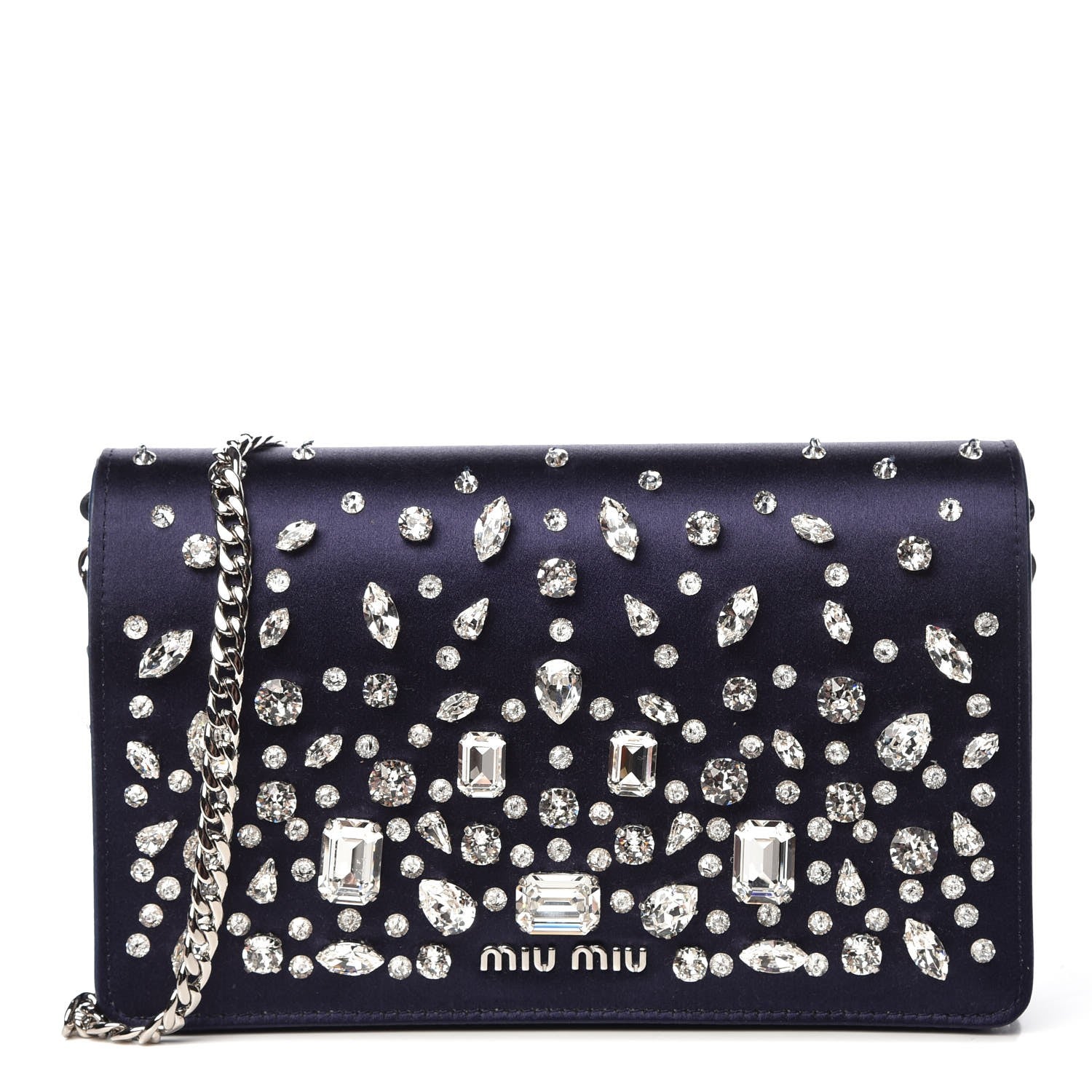 Miu Miu Satin Raso Crystal Embellished Delice Wallet On Chain Baltico 1 of 6