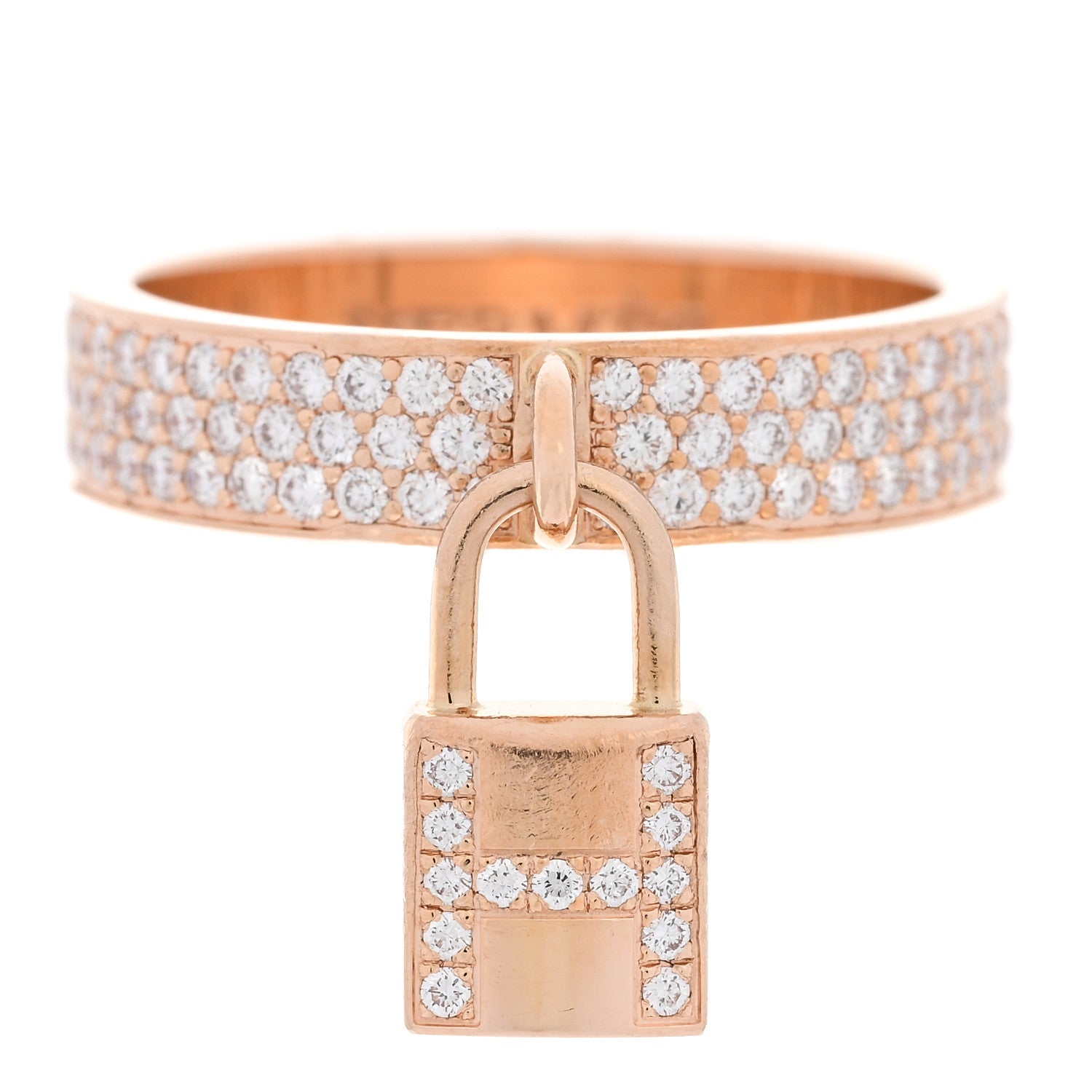 Hermes 18K Rose Gold Diamond MM Kelly Clochette Ring 52 6 1 of 7