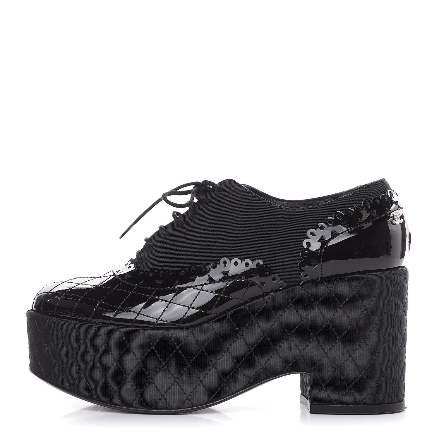 Chanel Patent Calfskin Quilted Lace Up Platform Oxford 38.5 Black 1 of 9