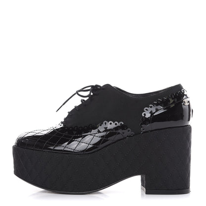 Chanel Patent Calfskin Quilted Lace Up Platform Oxford 38.5 Black 1 of 9