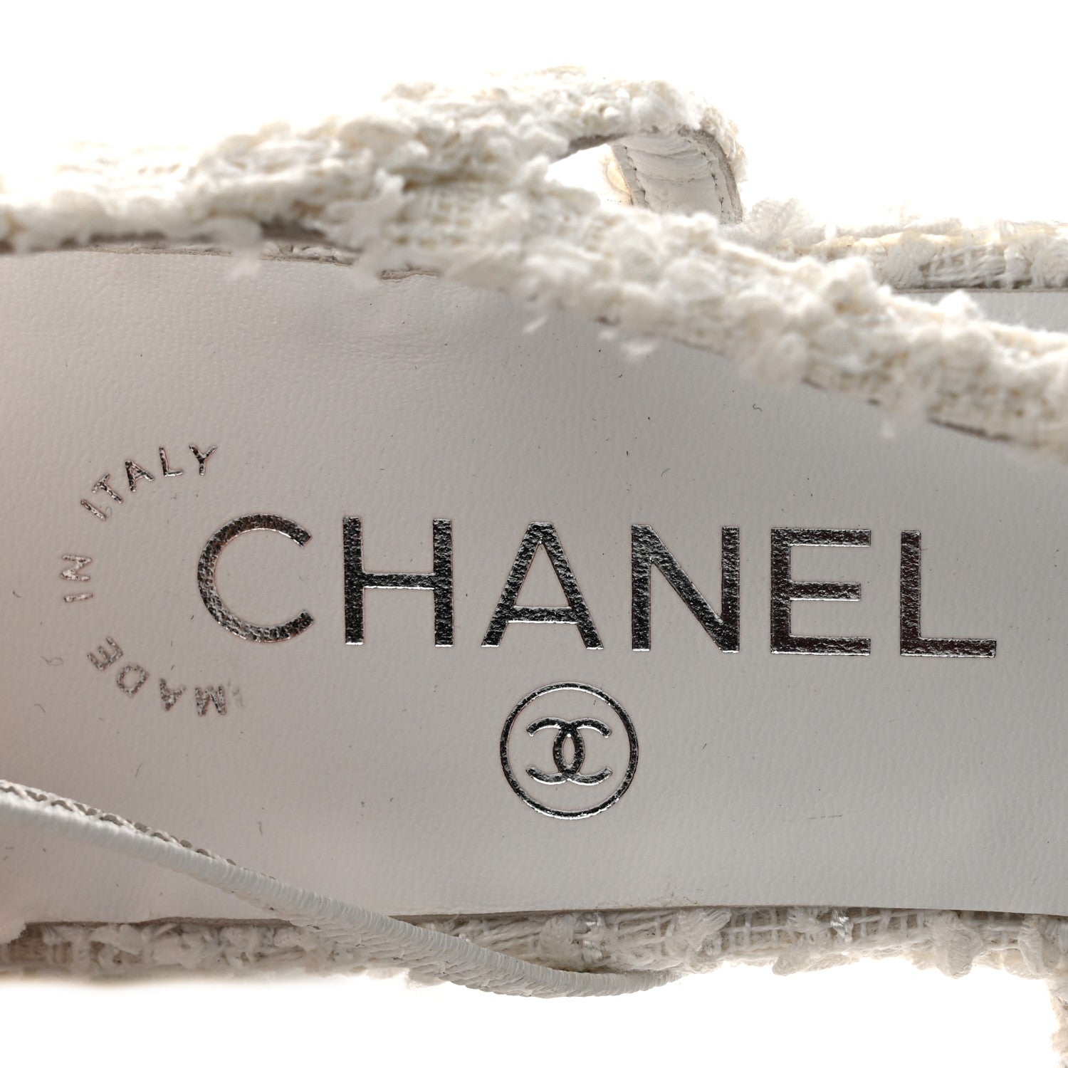 Chanel Tweed Grosgrain Toe CC Slingback Flat 37 White Black 7 of 9