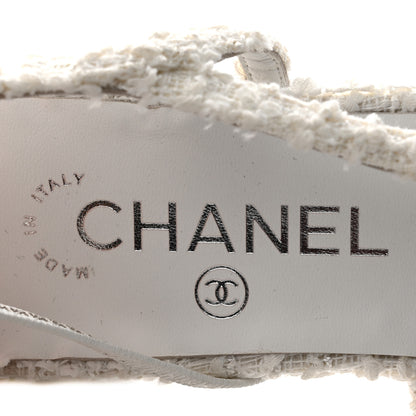 Chanel Tweed Grosgrain Toe CC Slingback Flat 37 White Black 7 of 9