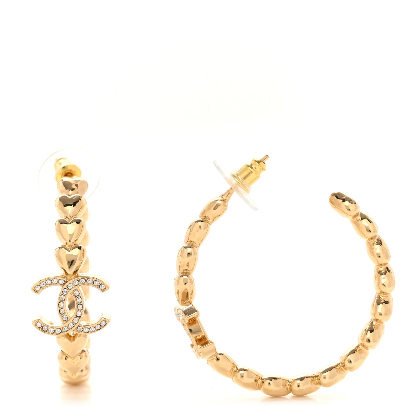 Crystal Heart CC Hoop Earrings Gold