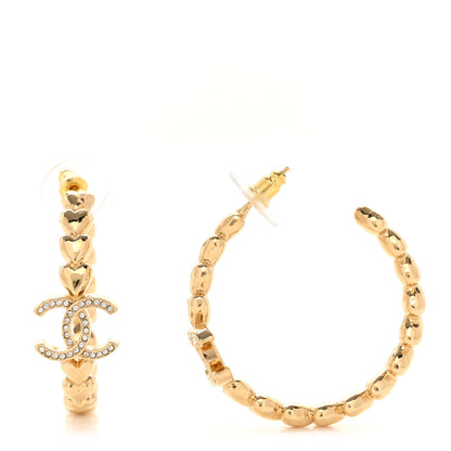 Chanel Crystal Heart CC Hoop Earrings Gold 1 of 5