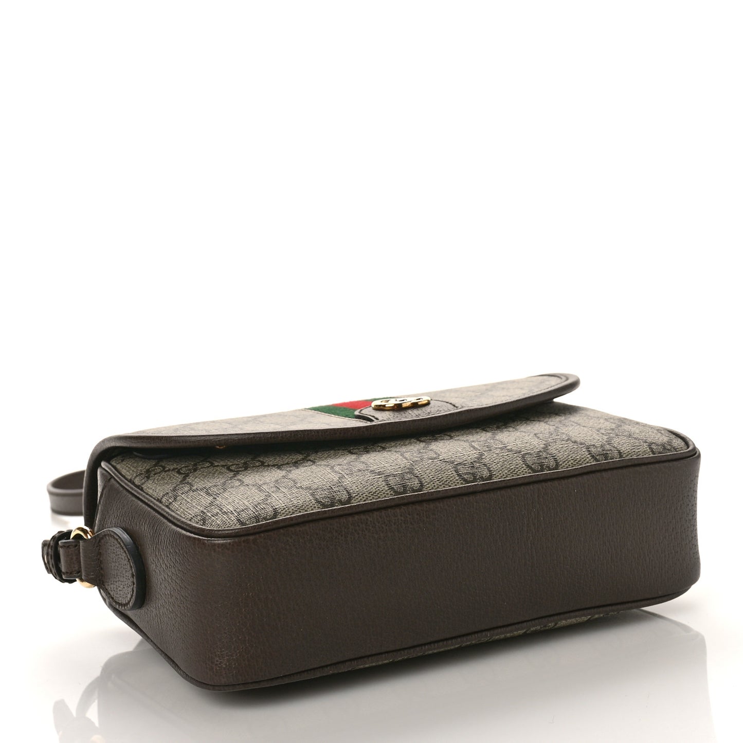 GG Supreme Monogram Textured Dollar Calfskin Web Studded Mini Ophidia Flap Shoulder Bag Beige Ebony New Acero