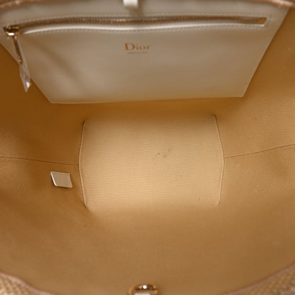 Christian Dior Raffia Calfskin Cannage Blooming Small Tote Beige White 5 of 10