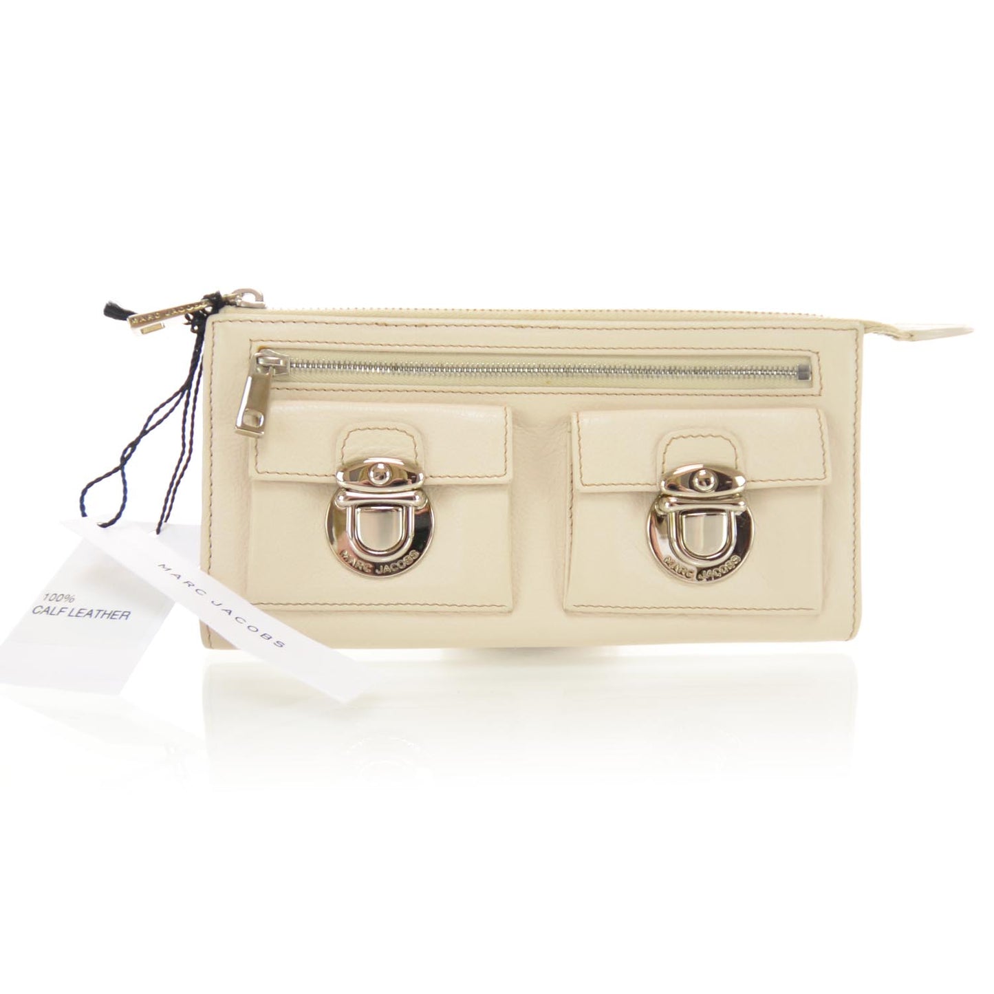 Leather Zip Clutch Wallet Ivory