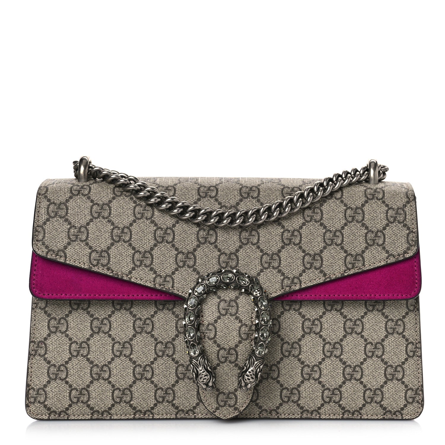 Gucci GG Supreme Monogram Suede Crystal Small Dionysus Shoulder Bag Beige Ebony Bright Purple 1 of 10