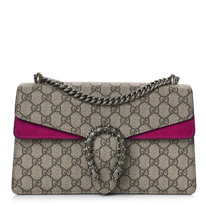 Gucci GG Supreme Monogram Suede Crystal Small Dionysus Shoulder Bag Beige Ebony Bright Purple 1 of 10