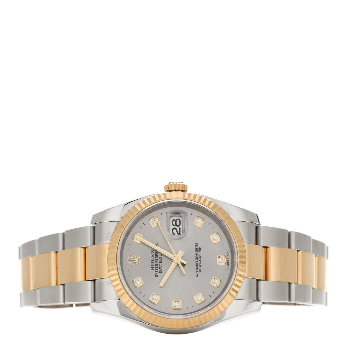 Stainless Steel 18K Yellow Gold Diamond 36mm Oyster Perpetual Datejust Watch Silver 116233