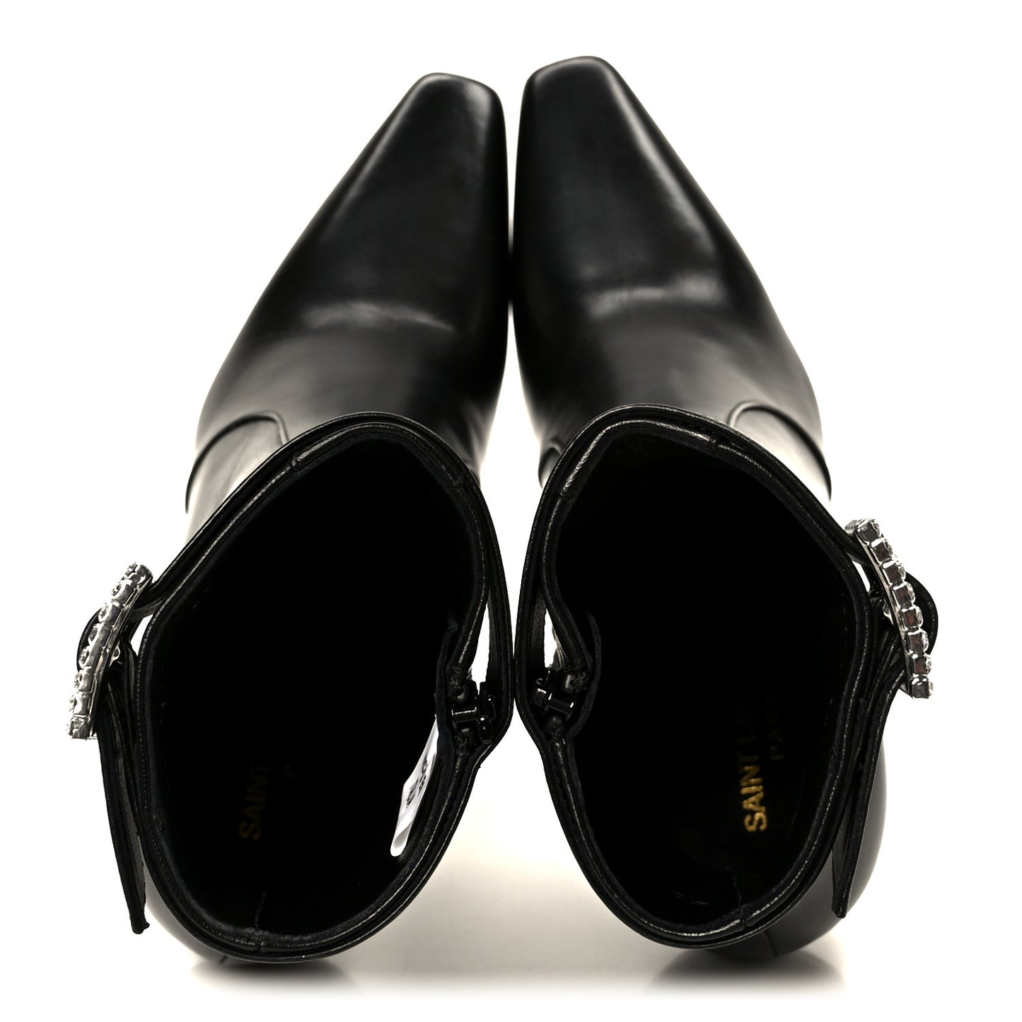 Goatskin Crystal Buckle Claude 90 Ankle Booties 38 Black