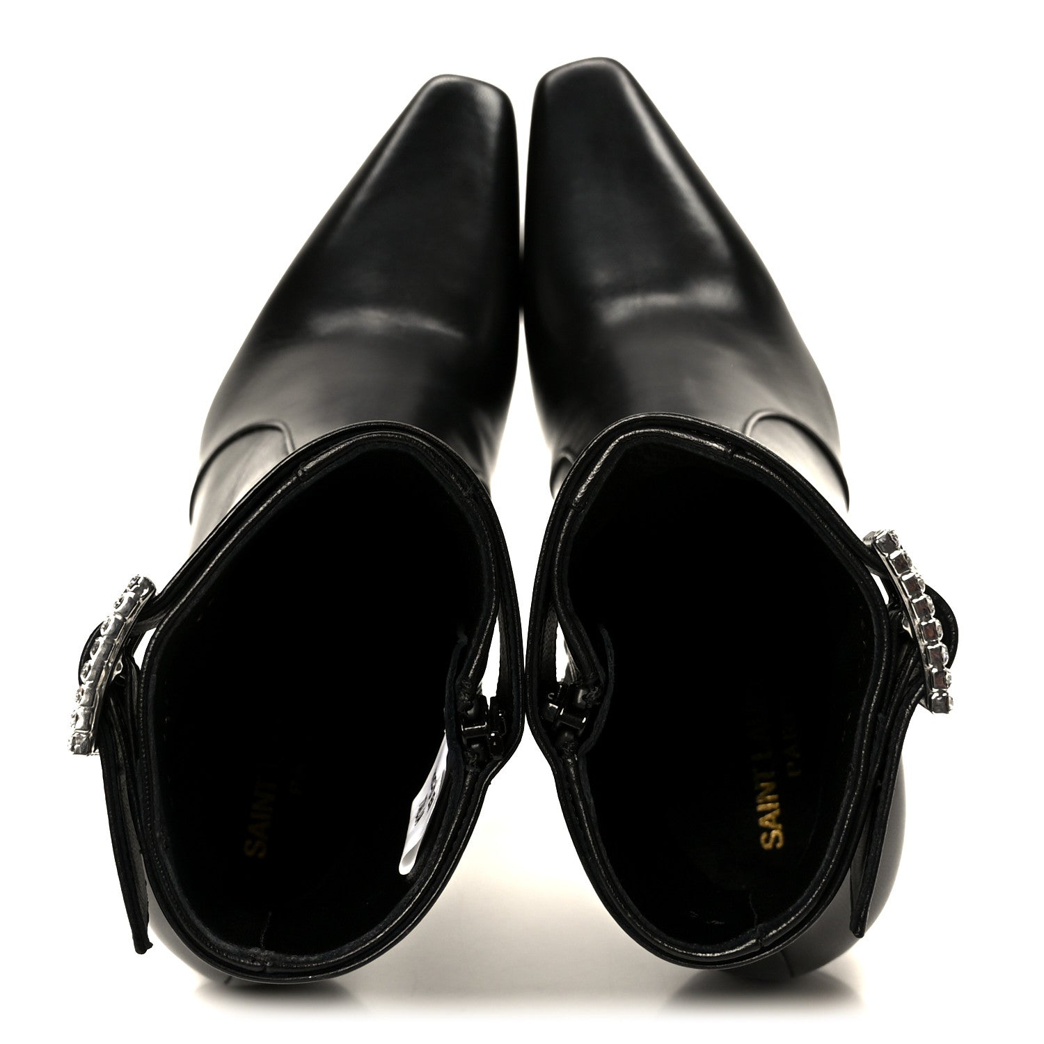 Saint Laurent Goatskin Crystal Buckle Claude 90 Ankle Booties 38 Black 2 of 11