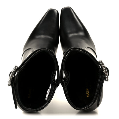 Saint Laurent Goatskin Crystal Buckle Claude 90 Ankle Booties 38 Black 2 of 11