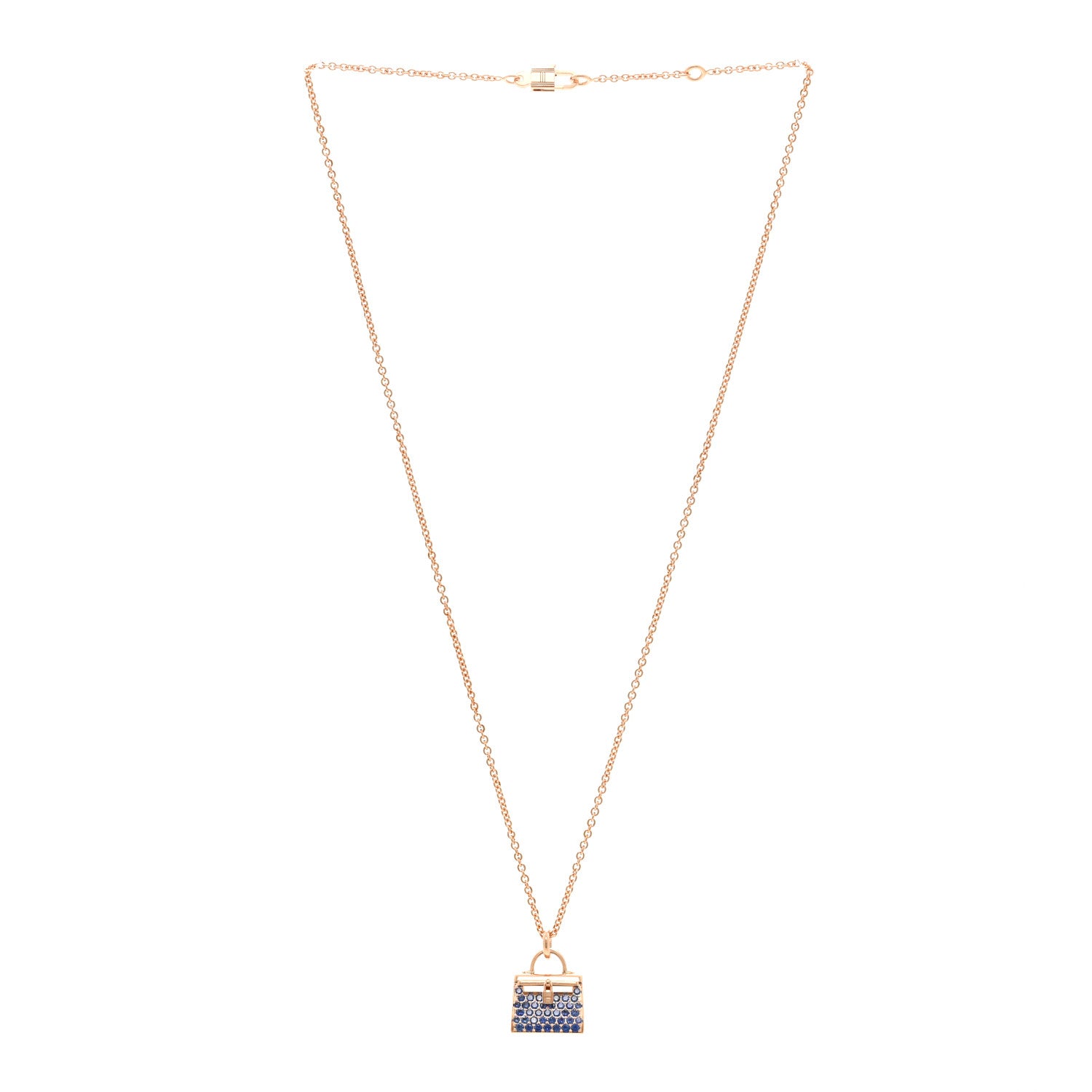Hermes 18K Rose Gold Blue Sapphire Kelly Amulettes Pendant Necklace 3 of 6