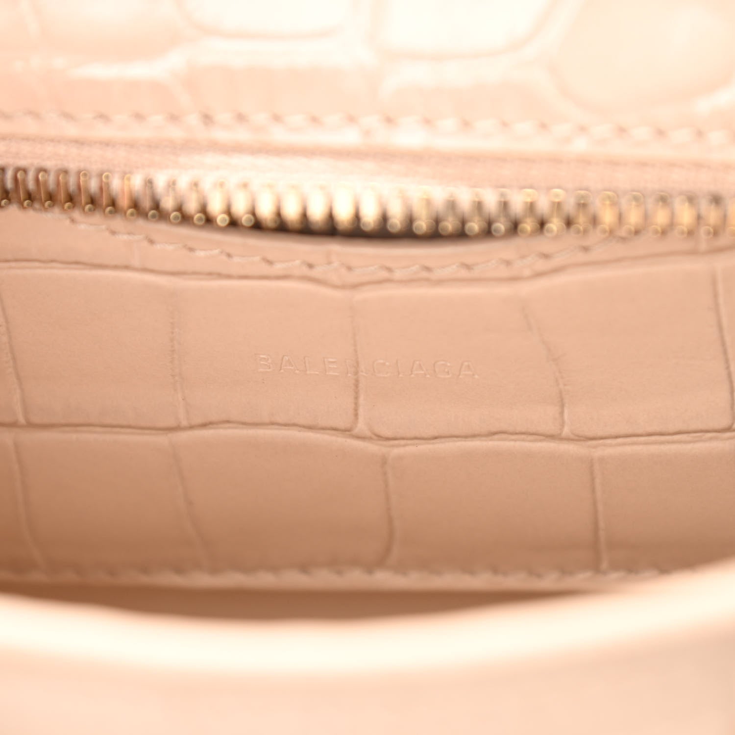Balenciaga Shiny Supple Calfskin Crocodile Embossed Neo Classic Gold Hardware Nano City Crossbody Light Beige 6 of 9