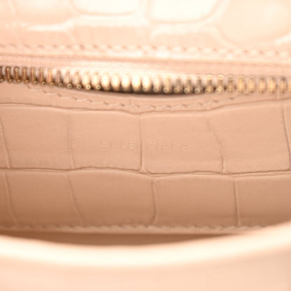 Balenciaga Shiny Supple Calfskin Crocodile Embossed Neo Classic Gold Hardware Nano City Crossbody Light Beige 6 of 9