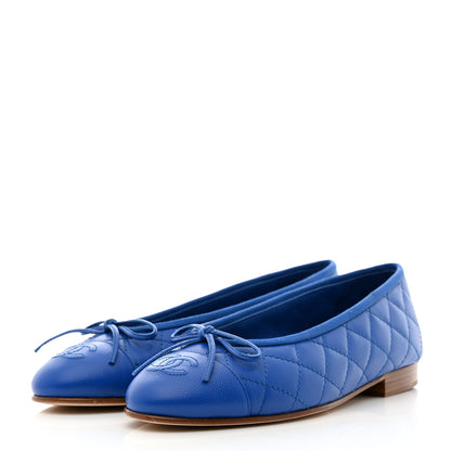 Chanel Caviar Quilted CC Cap Toe Ballerina Flats 36.5 Bright Blue 3 of 9