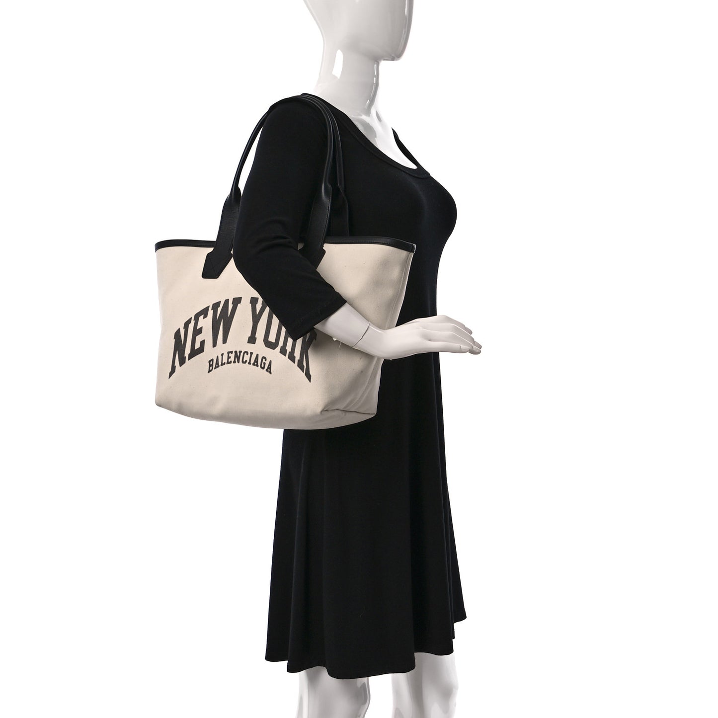 Cotton Canvas Calfskin Cities New York Jumbo Small Tote Bag Natural