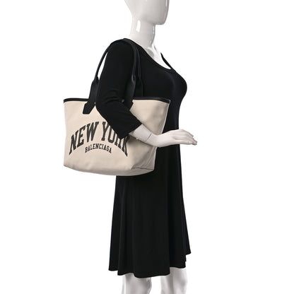 Balenciaga Cotton Canvas Calfskin Cities New York Jumbo Small Tote Bag Natural 2 of 14