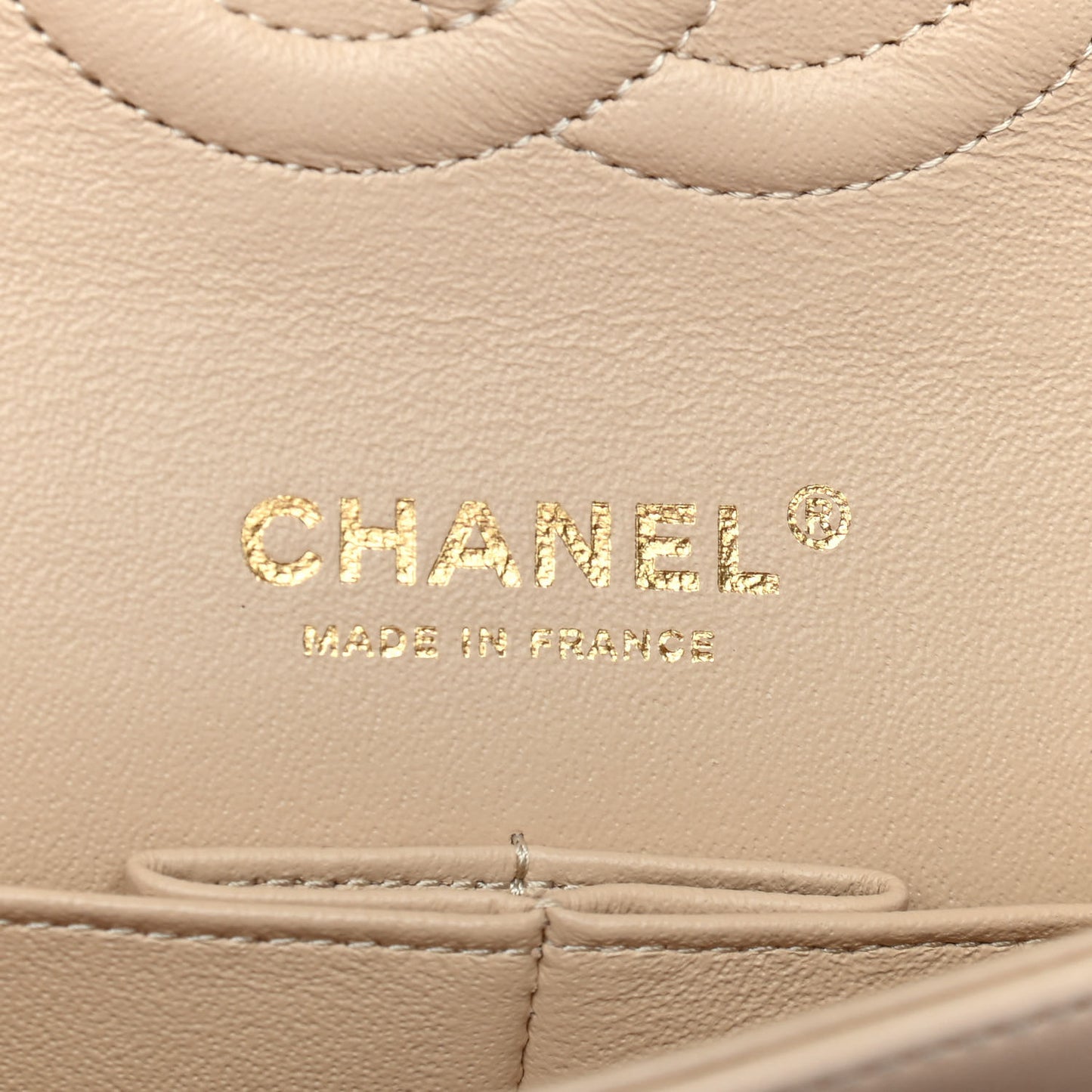 Lambskin Quilted Medium Double Flap Beige