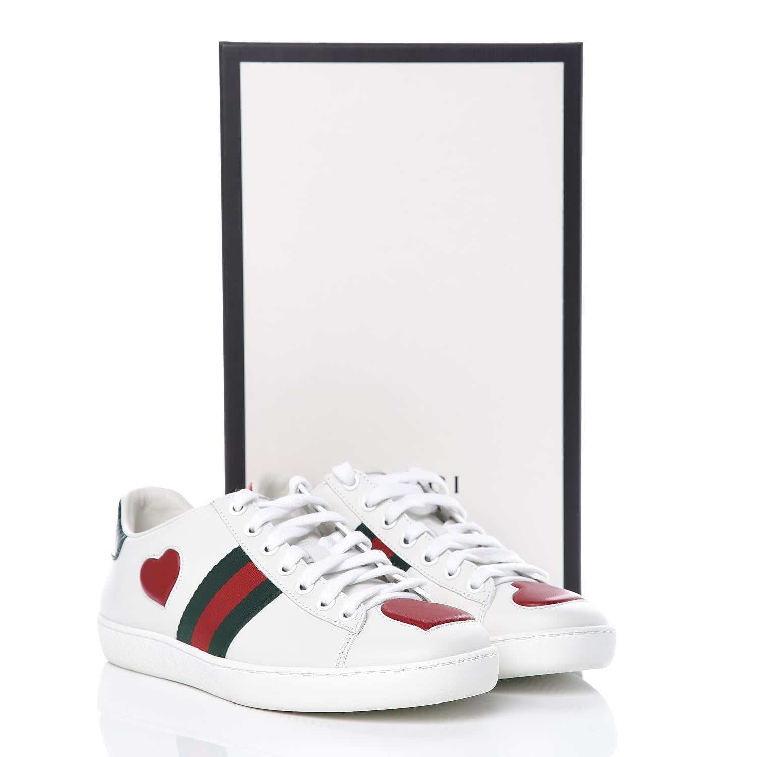 Gucci Calfskin Ayers Web Heart Embroidered Ace Sneakers 36 White 9 of 9