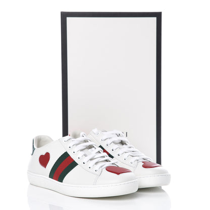 Gucci Calfskin Ayers Web Heart Embroidered Ace Sneakers 36 White 9 of 9