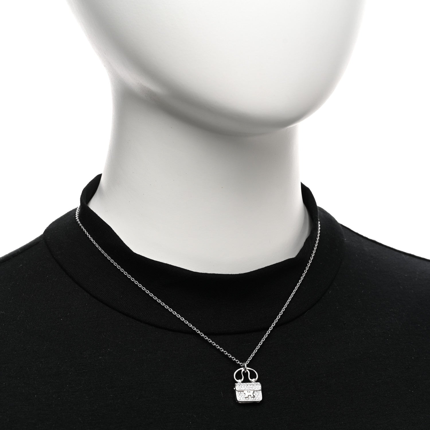 Hermes 18K White Gold Diamond Constance Amulette Pendant Necklace 2 of 6