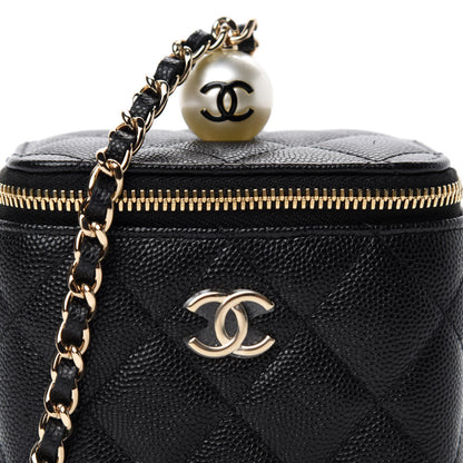 Chanel Caviar Quilted Mini Pearl On Top Vanity Case With Chain Black 10 of 11