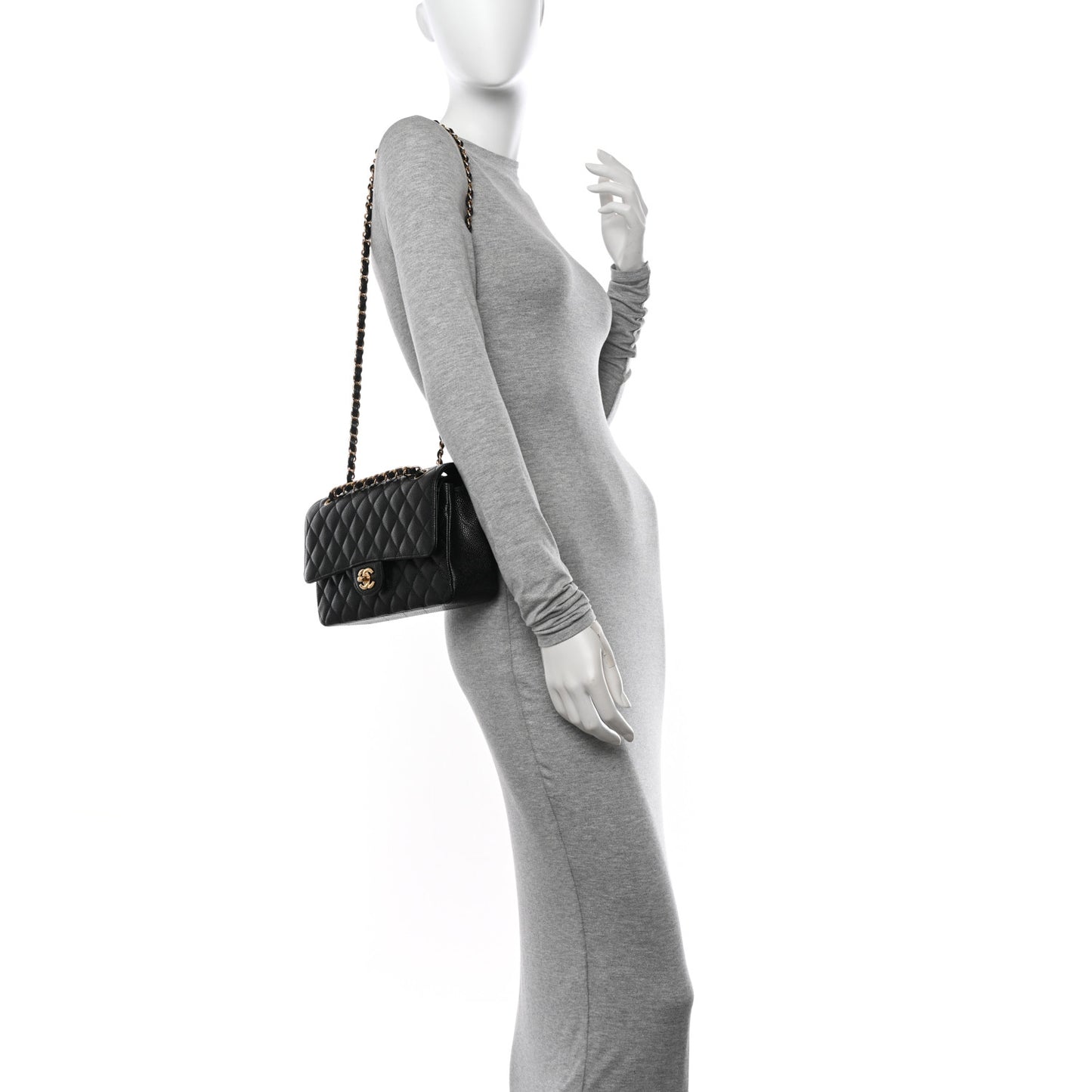 Caviar Quilted Medium Double Flap Black