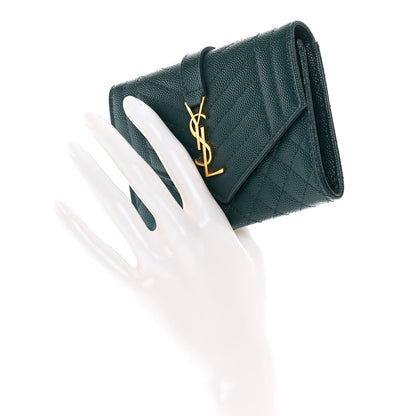 Saint Laurent Grain De Poudre Textured Mixed Matelasse Triquilt Small Monogram Envelope Wallet Sea Turquoise 2 of 10