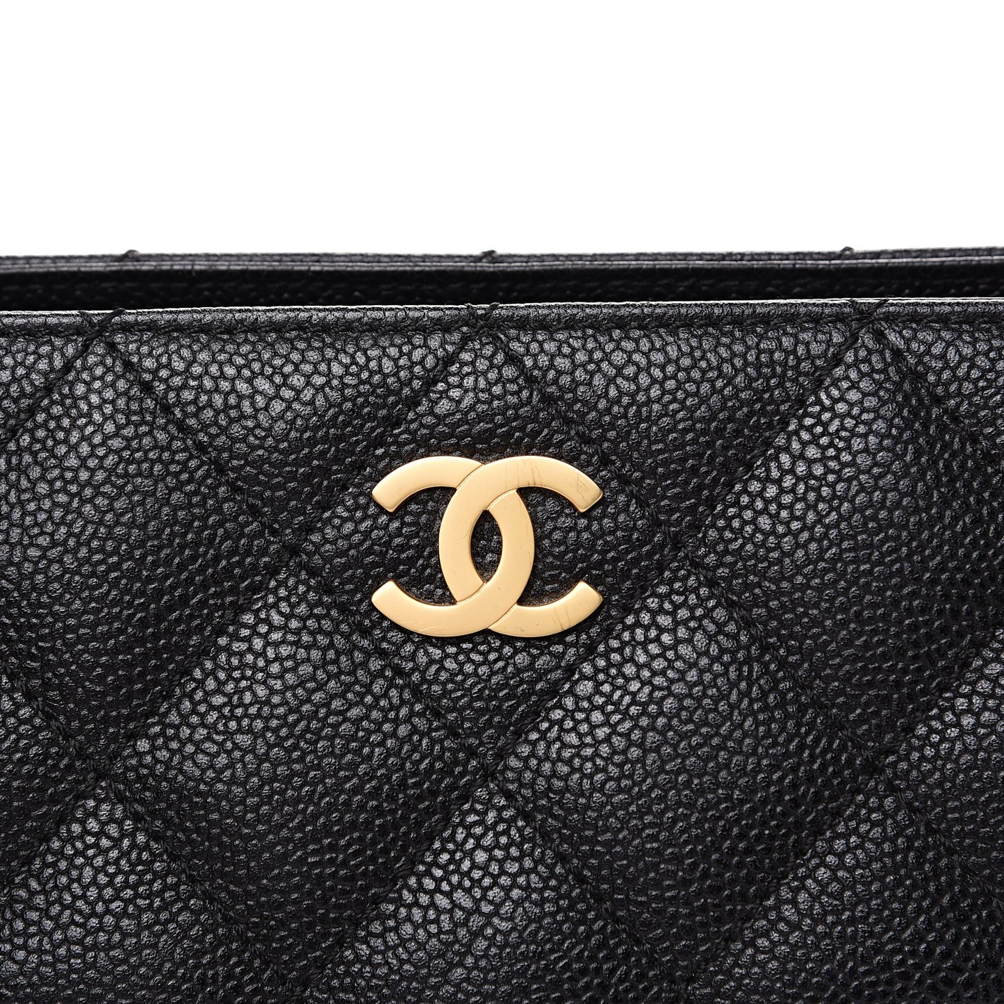 Caviar Quilted Wood Handle Tote Black