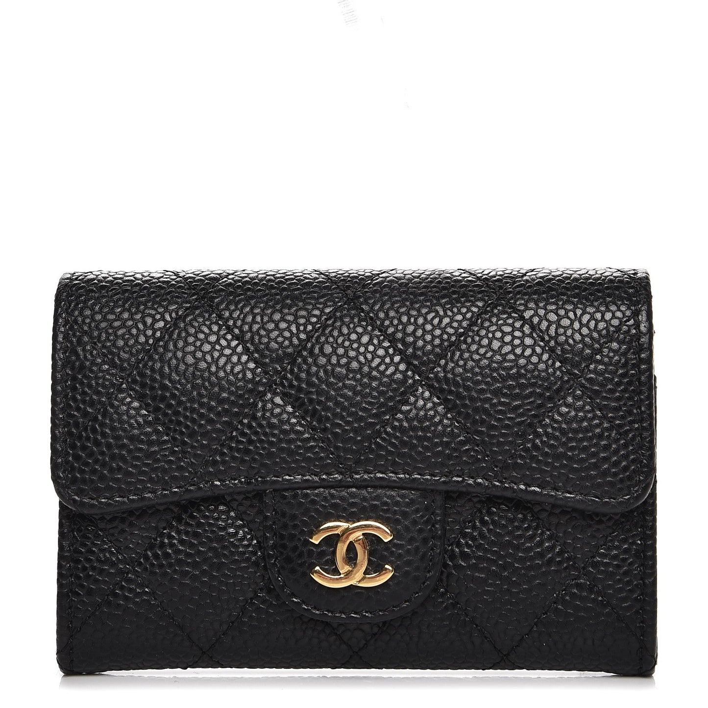 Caviar Quilted Flap Card Holder Black