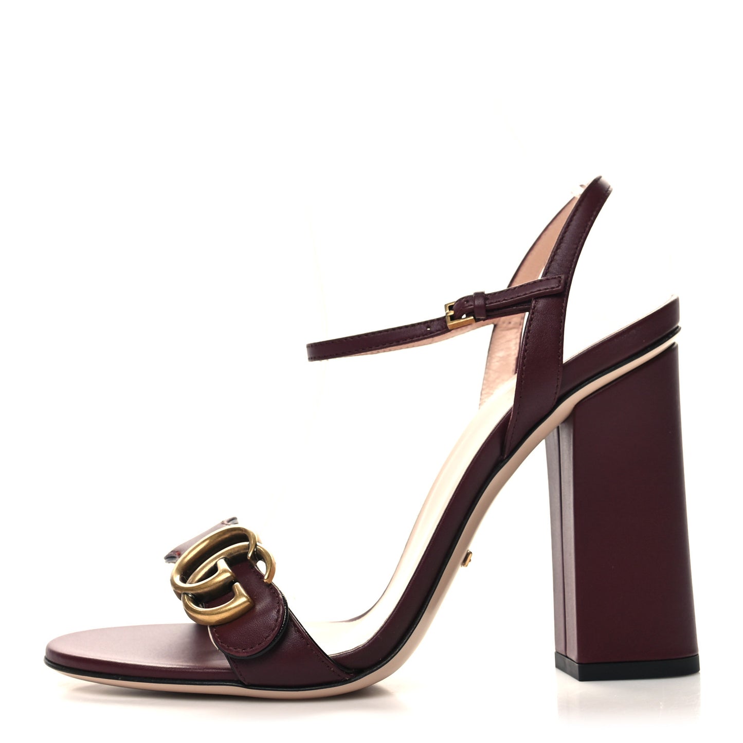 Lifford Calfskin GG Marmont Ankle Wrap 75mm Sandals 39 Vintage Bordeaux