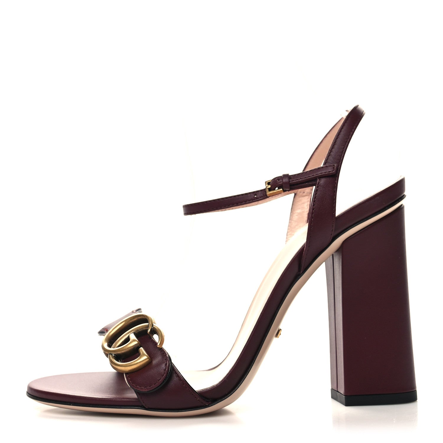 Gucci Lifford Calfskin GG Marmont Ankle Wrap 75mm Sandals 39 Vintage Bordeaux 1 of 8