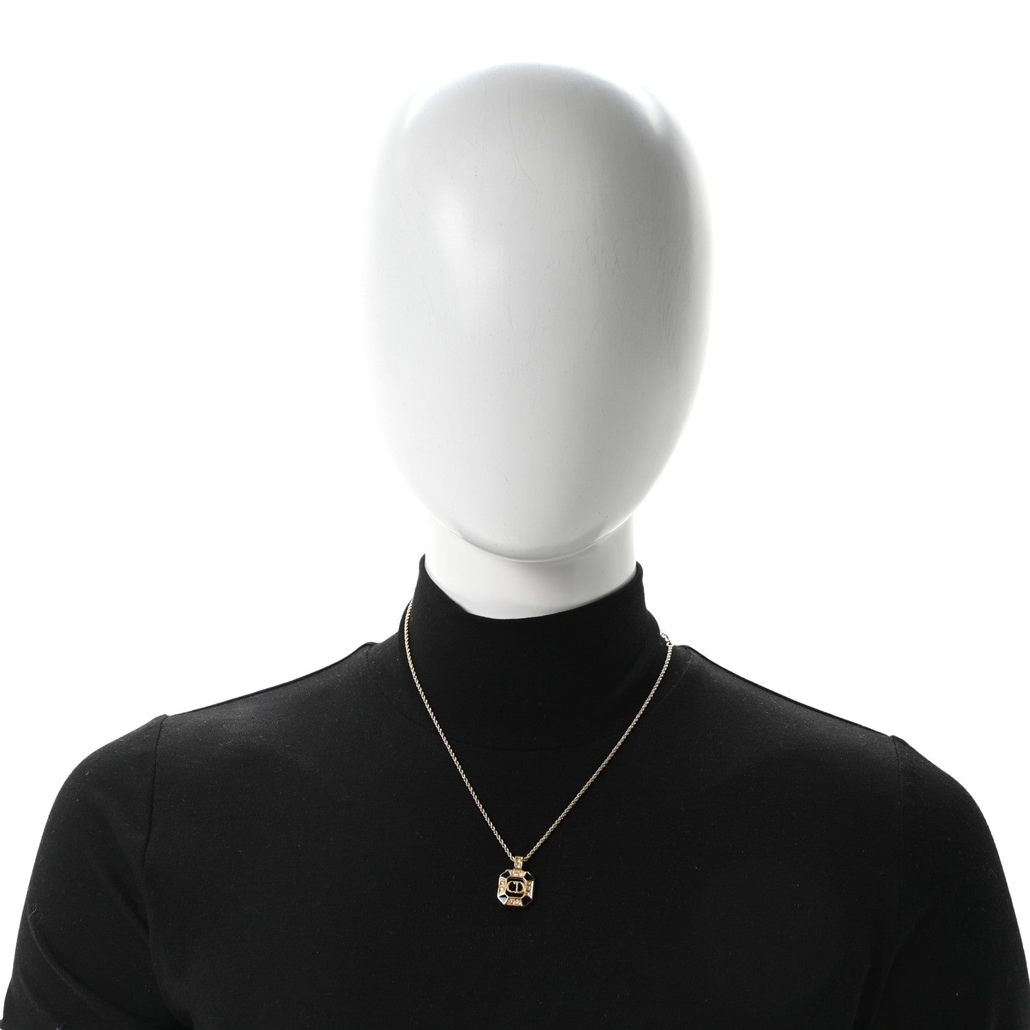 Christian Dior Metal Crystal CD Necklace Gold Black 1889099
