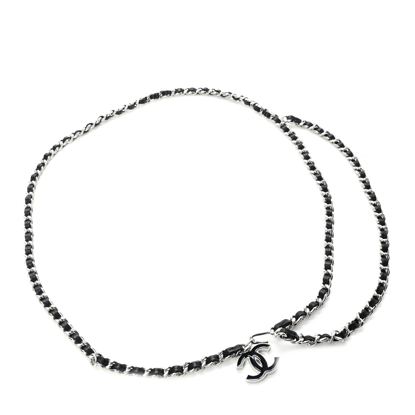 Lambskin Enamel CC Chain Belt Black Silver
