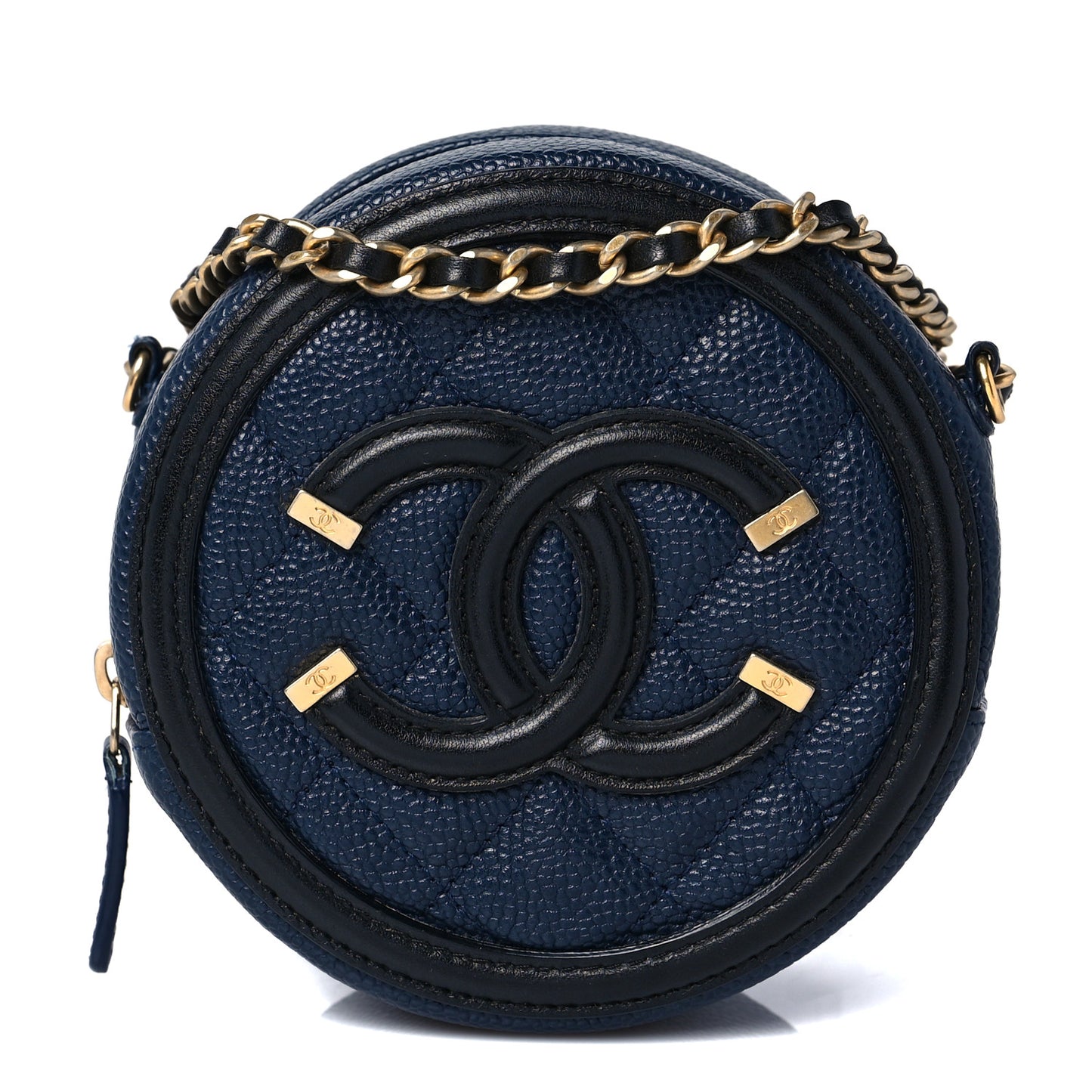 Caviar Quilted Round Filigree Crossbody Navy Black