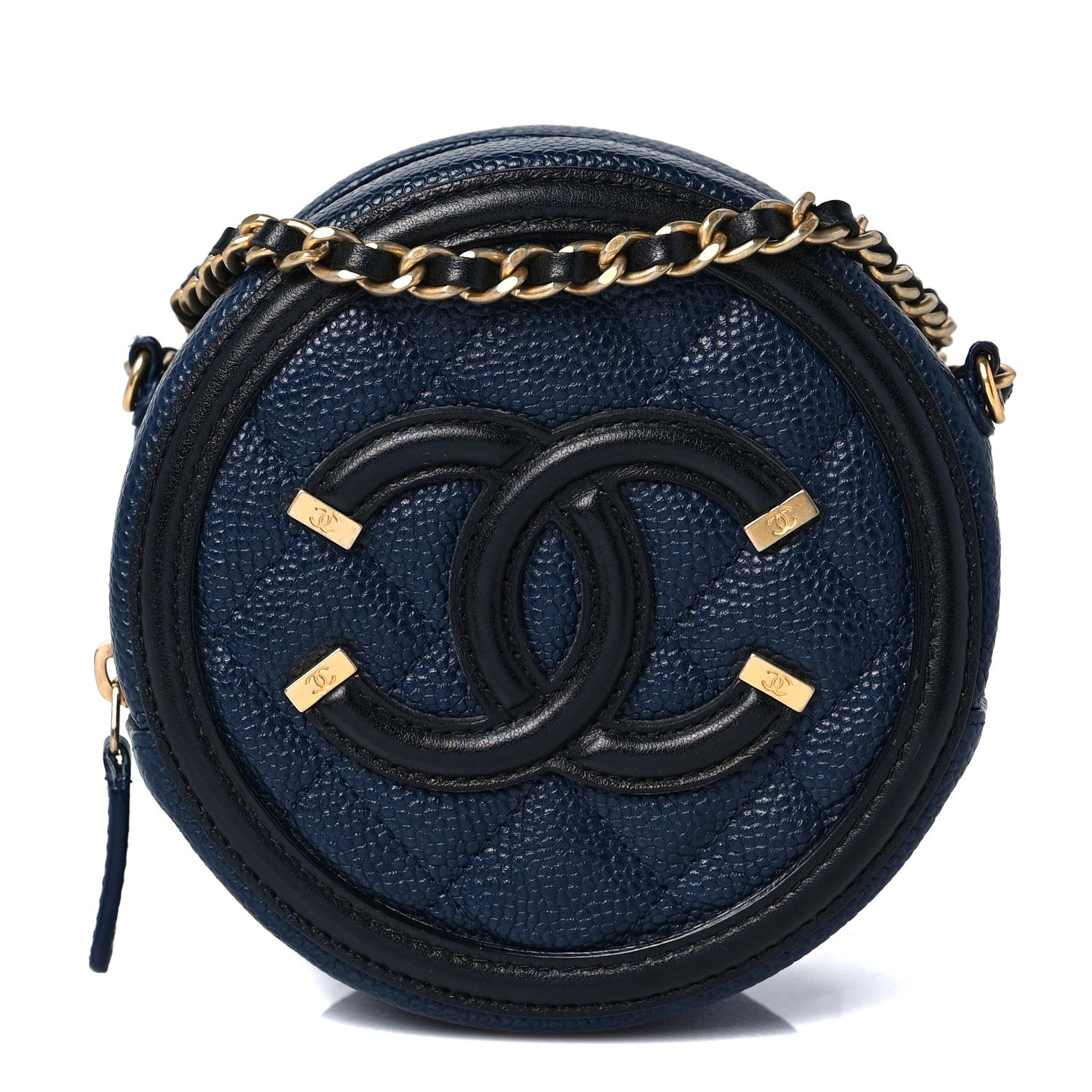 Chanel Caviar Quilted Round Filigree Crossbody Navy Black 1 of 11
