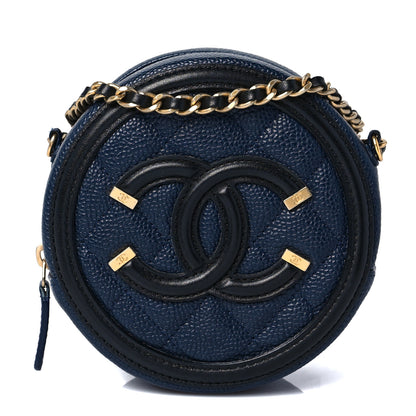Chanel Caviar Quilted Round Filigree Crossbody Navy Black 1 of 11