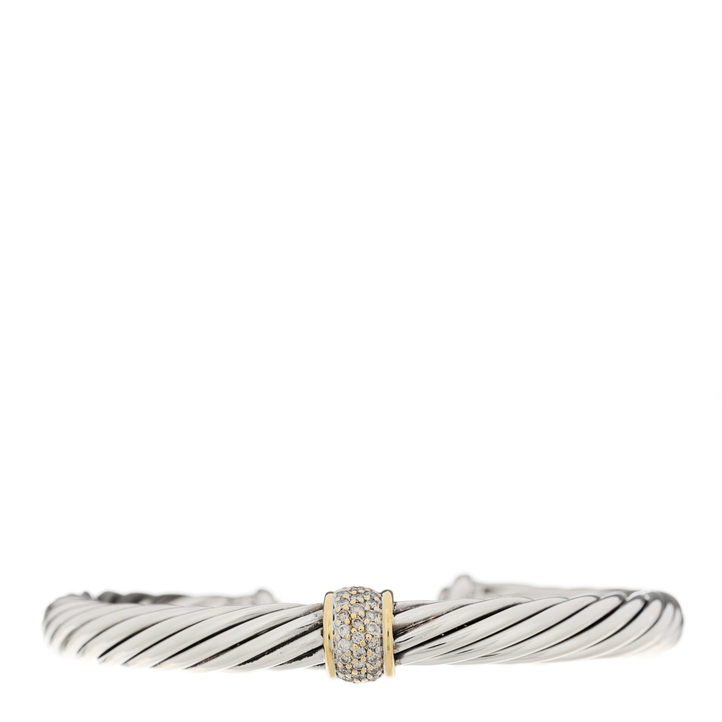 Sterling Silver 18K Yellow Gold Diamond 7mm Cable Classics Station Bracelet